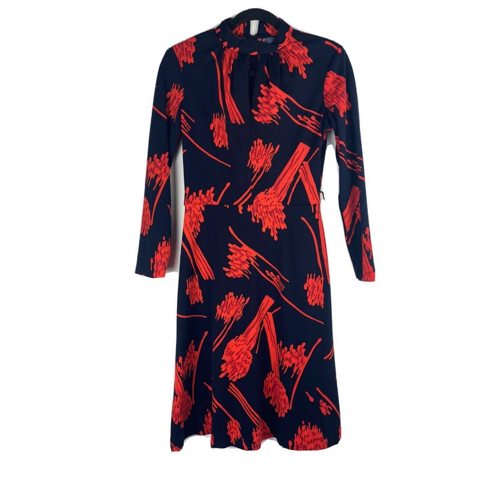 Vintage 60s 70s Jerrie Lurie Womens Dress Size S ? Mod Printed Long Sleeve Midi